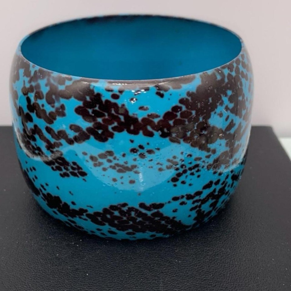 Wide metal blue and black 80's vibe animal print bangle